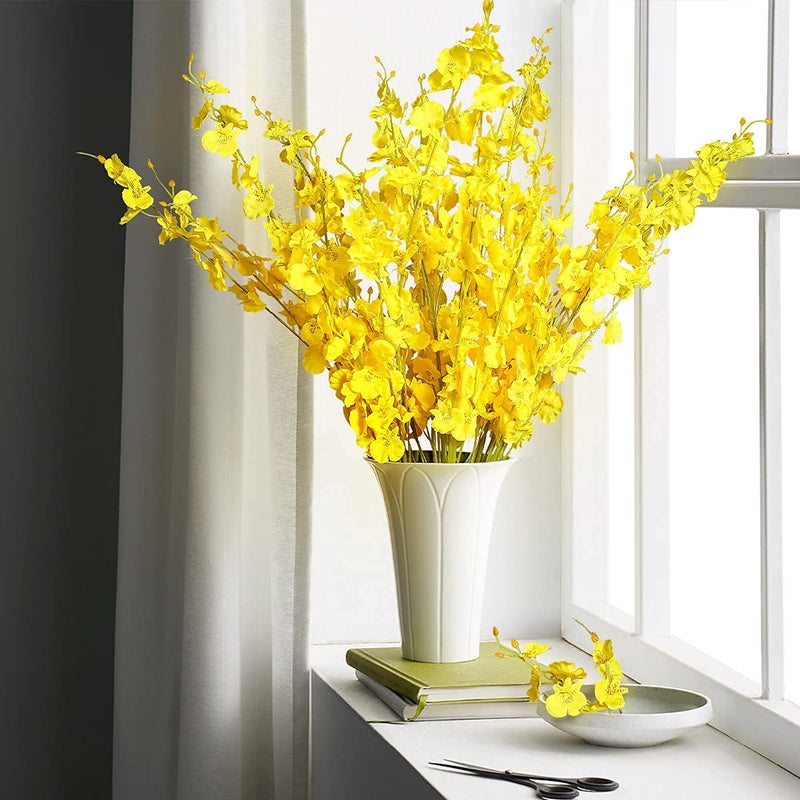 Kisflower 12Pcs Yellow Artificial Orchids Flowers, Dried Silk Orchids, Fake Orchids Flowers Silk Faux Dancing Orchids Bouquet for DIY Indoor Outdoor Wedding Party Home Kitchen Office Decoration - Image 4